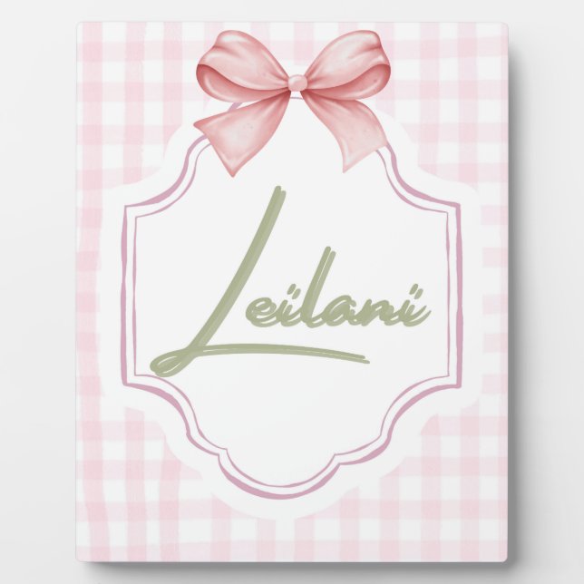 Personalized Leilani Baby Girl Nursery Gingham  Plaque (Front)