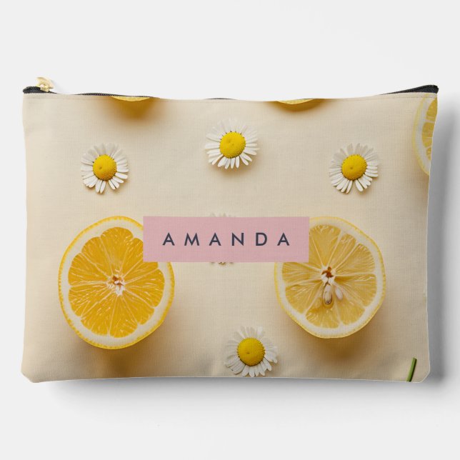 Personalized Lemon Daisy Summer Accessory Pouch (Front)