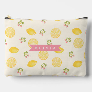Personalized Lemon Floral Summer Custom Name Accessory Pouch