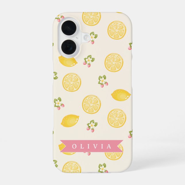 Personalized Lemon Floral Summer Custom Name iPhone 16 Case (Back)