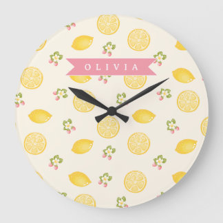 Personalized Lemon Floral Summer Custom Name Large Clock