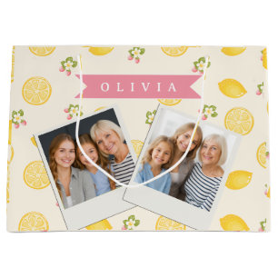 Personalized Lemon Floral Summer Custom Name Large Gift Bag
