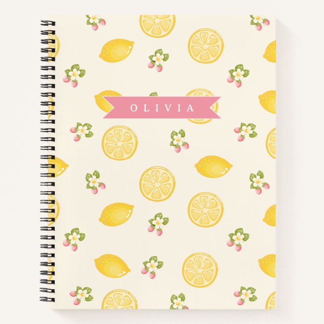 Personalized Lemon Floral Summer Custom Name Notebook (Front)