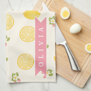 Personalized Lemon Floral Summer Custom Name Tea Towel