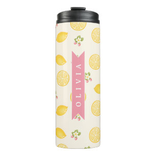 Personalized Lemon Floral Summer Custom Name Thermal Tumbler