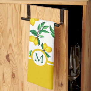 Personalized Lemon Leaf Monogram Kitchen Towels