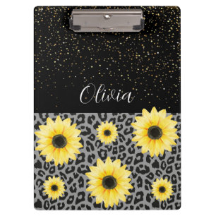 Personalized Leopard and Sunflowers Clipboard