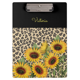 Personalized Leopard and Sunflowers Clipboard
