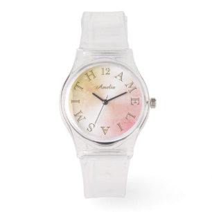 Personalized Letter Dial Pink Rose Gold Gradient Watch