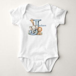 Personalized Letter J Safari Animals Baby Bodysuit