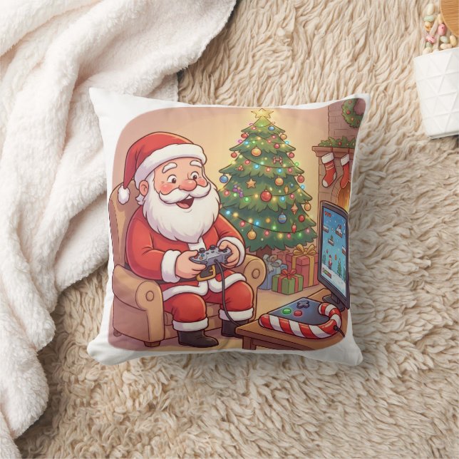 Personalized Level Up Christmas Funny Gamer Santa Cushion (Blanket)
