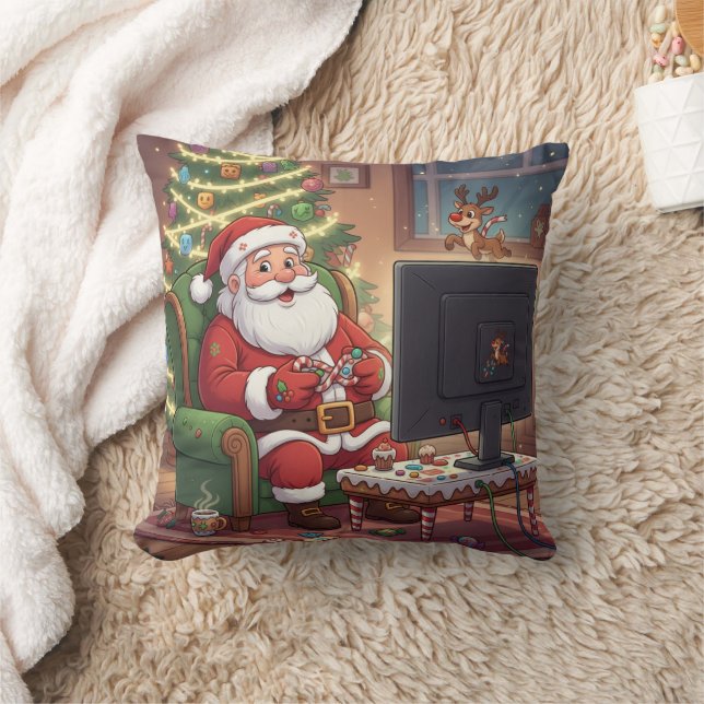 Personalized Level Up Christmas Funny Gamer Santa Cushion (Blanket)