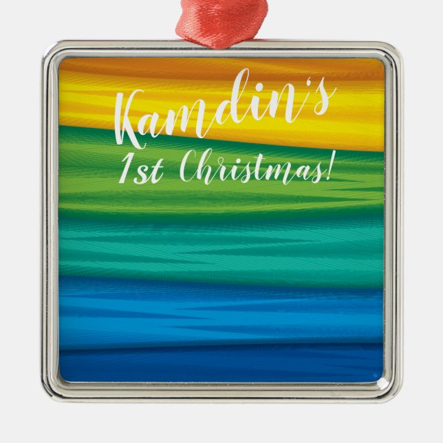 Personalized lgbtq rainbow flag lesbian gay bisexu metal ornament (Front)