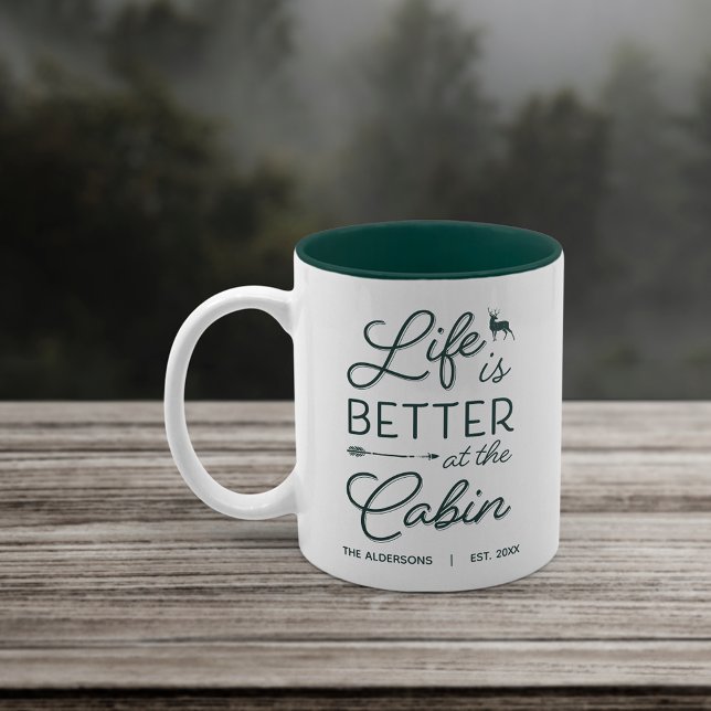 Personalized Life Is Better At the Cabin Two-Tone Coffee Mug (Creator Uploaded)
