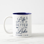 Personalized Life Is Better At the Lake Two-Tone Coffee Mug (Left)
