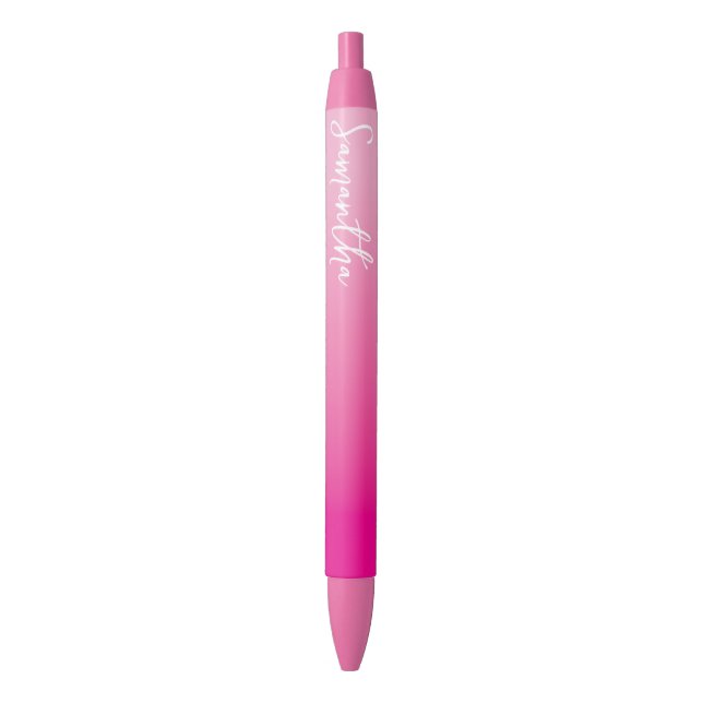 Personalized Light and Hot Pink Ombre Black Ink Pen (Front Vertical)