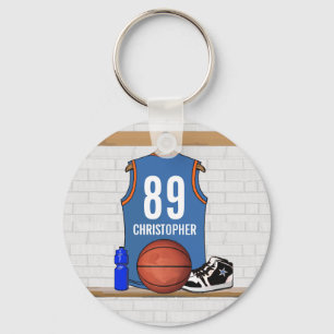 Personalized Light Blue Orange Basketball Jersey Key Ring