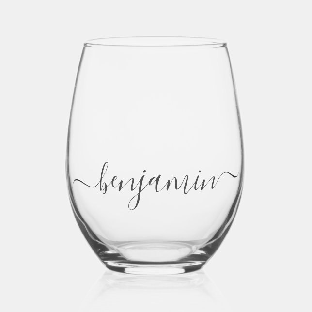  Personalized Light Gray Lines Stemless Wine Glass (Front)