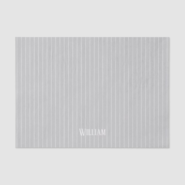 Personalized light gray pinstripes tissue paper (Front)