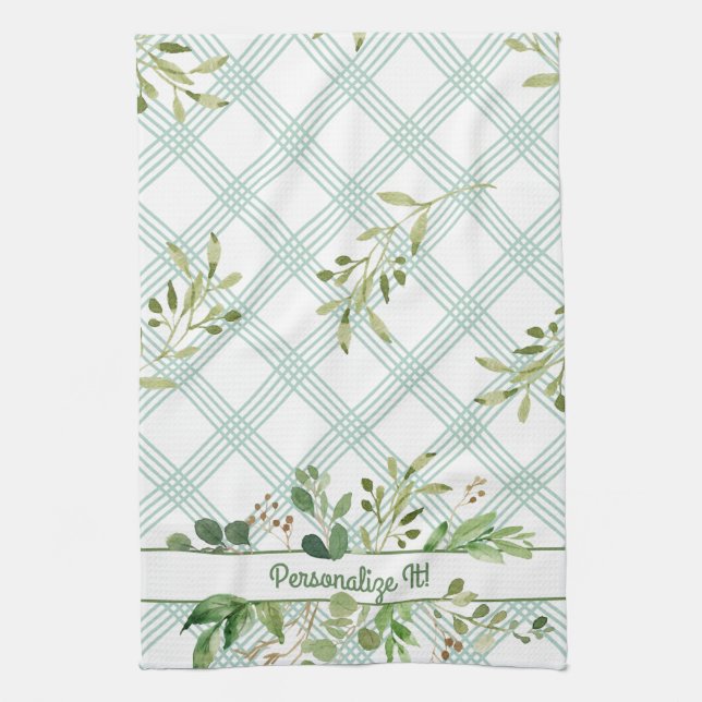 PERSONALIZED Light Leafy Green Kitchen Towel (Vertical)