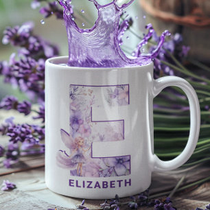 Personalized Lilac Fairy Monogram E Coffee Mug
