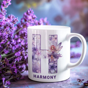 Personalized Lilac Fairy Monogram H Coffee Mug