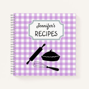 Personalized Lilac Gingham Plaid Pattern Recipe   Notebook