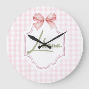 Personalized Liliana Baby Girl Nursery Bow&Gingham Large Clock