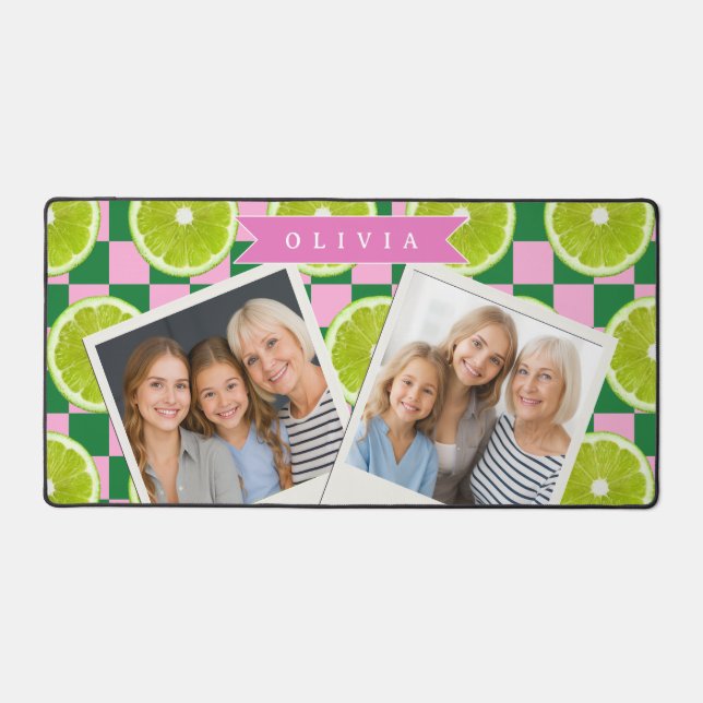 Personalized Lime Gingham Citrus Custom Name Desk Mat (Front)