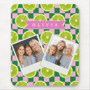 Personalized Lime Gingham Citrus Custom Name Mouse Pad