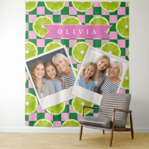 Personalized Lime Gingham Citrus Custom Name Tapestry