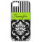 PERSONALIZED LIME GREEN, BLACK DAMASK STRIPED