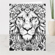 Personalized Lion Adult Coloring Greeting Card