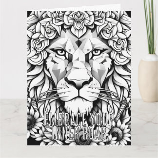 Personalized Lion Adult Coloring Greeting Card
