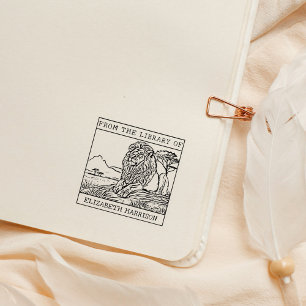 Personalized Lion Bookplate Rubber Stamp