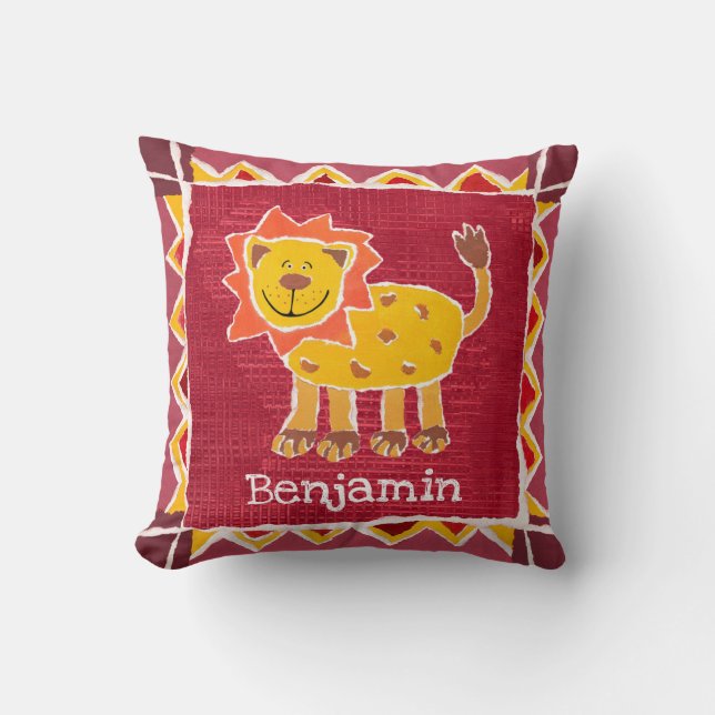 Personalized Lion Collage Print Cushion Pillow (Front)