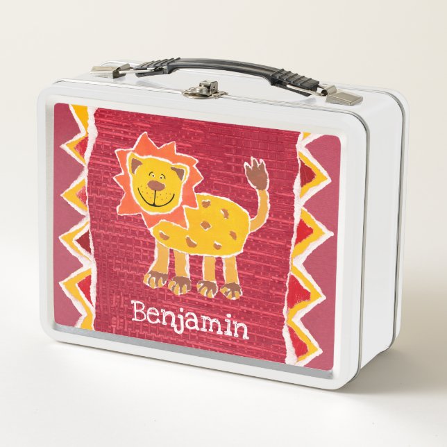 Personalized Lion Collage Print Lunch Box (Front)