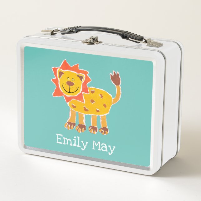 Personalized Lion Collage Print Metal Lunch Box (Front)