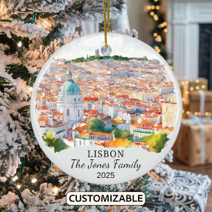 Personalized Lisbon Ornament, Portugal Gift Ceramic Ornament