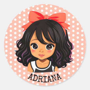 Personalized Little Cartoon Girl Classic Round Sticker