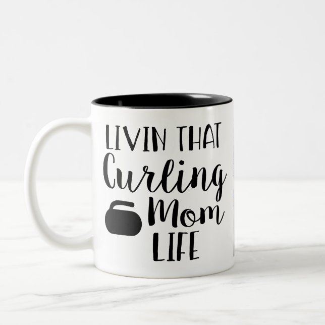Personalized Living that Curling Mom Life Photo  Two-Tone Coffee Mug (Left)