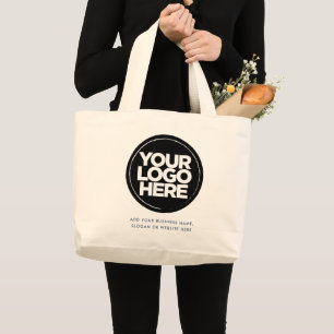 Personalized Logo and Text Cotton Navy Large Tote Bag