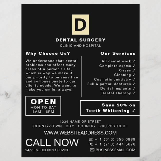 Personalized Logo, Dentistry, Dentist Advertising Flyer (Front)