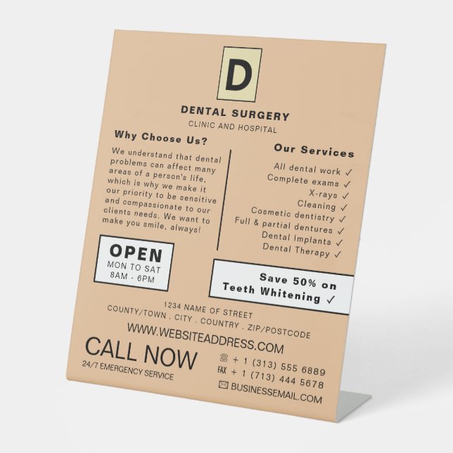 Personalized Logo, Dentistry, Dentist Advertising Pedestal Sign (Front)