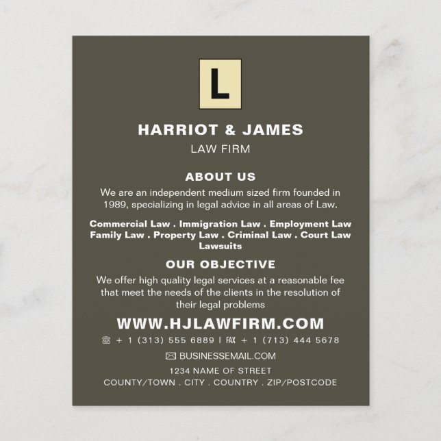 Personalized Logo, Sleek Legal Services Advert Flyer (Front)