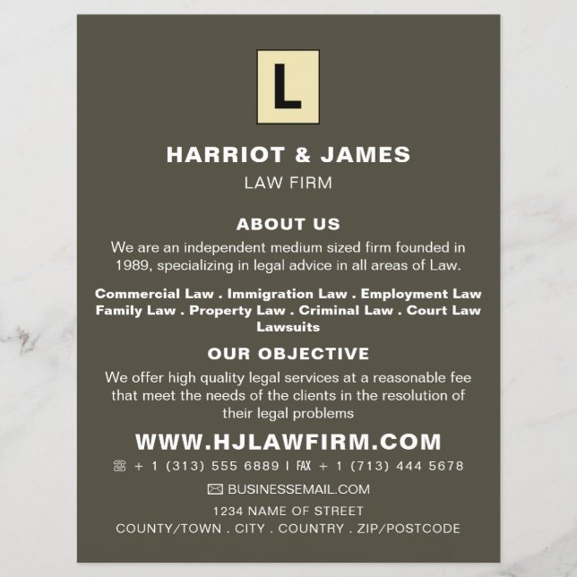 Personalized Logo, Sleek Legal Services Advert Flyer (Front)