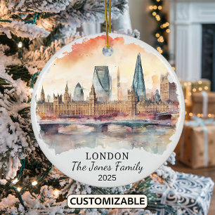 Personalized London Ornament, England Gift Ceramic Ornament