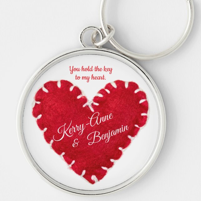 Personalized Love Heart with Names and Message Key Ring (Front)