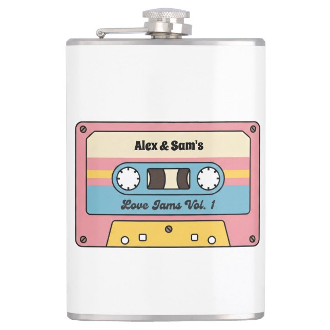 Personalized Love Jams Cassette Tape – Custom Name Hip Flask (Front)