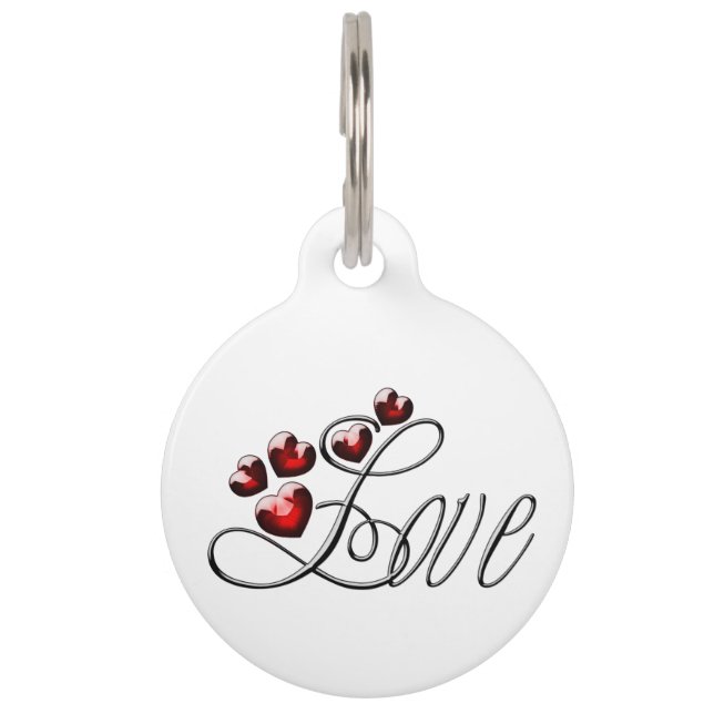 Personalized Love - Red Gem Hearts Pet Tag (Front)
